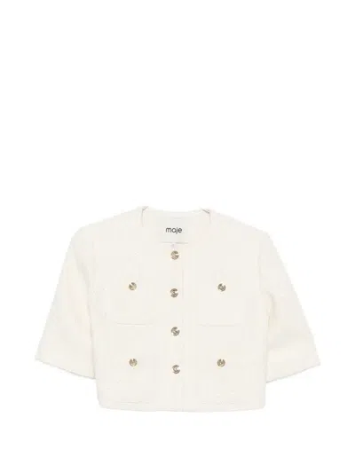 Maje Short-sleeve Button-front Jacket In White