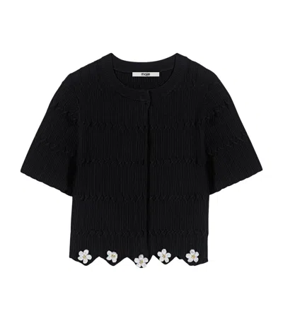 Maje Short-sleeve Daisy Cardigan In Blue