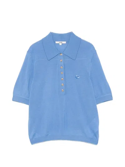 Maje Short-sleeve Knitted Polo Top In Blue