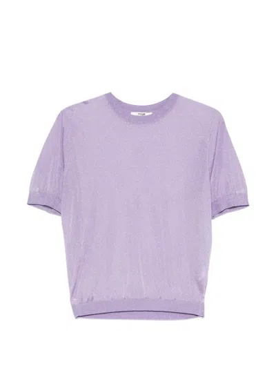 Maje Short-sleeve Metallic-thread T-shirt (set Of Two) In Purple