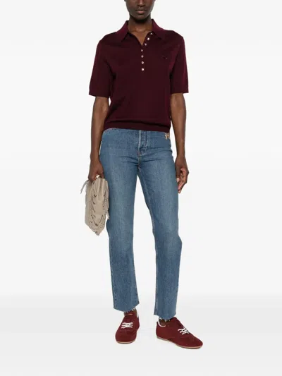 Maje Short-sleeve Polo Top In Burgundy