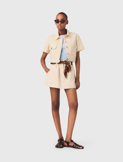 Maje Short-sleeved Cropped Jacket In Neutral