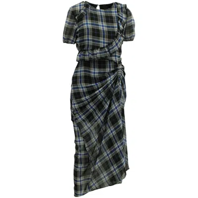 Maje Side-ruched Plaid Maxi Dress In Blue/black Silk