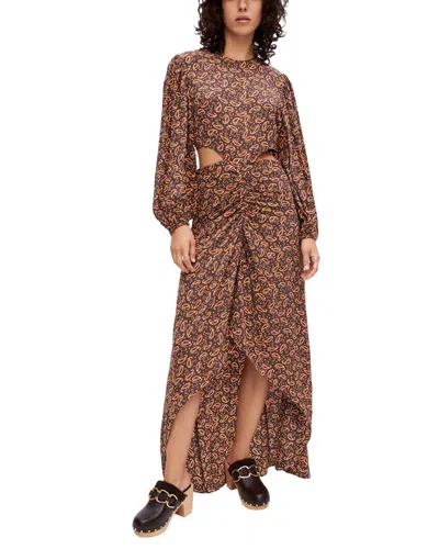Maje Silk-blend Dress In Brown
