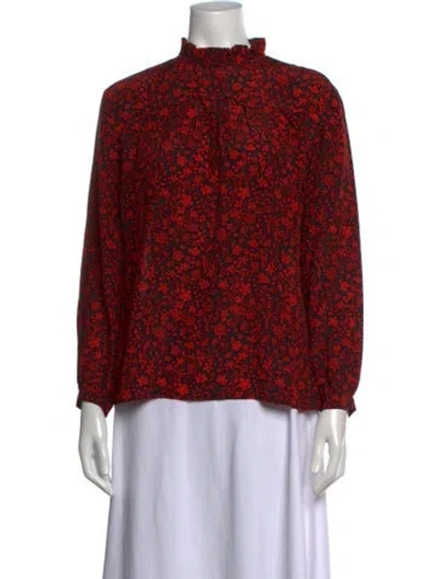 Pre-owned Maje Silk Floral Print Blouse In Black/red