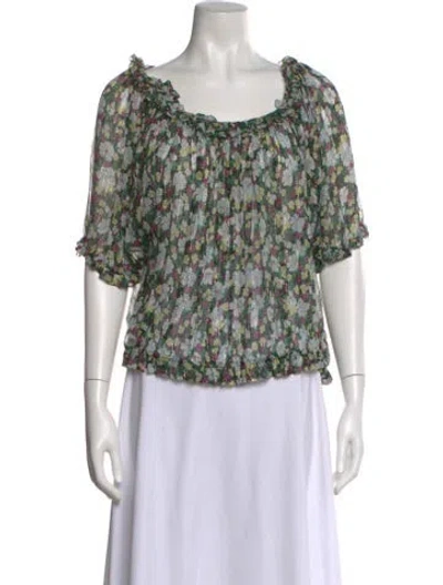 Pre-owned Maje Silk Floral Print Blouse In Green