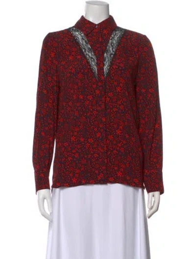 Pre-owned Maje Silk Floral Print Blouse In Red