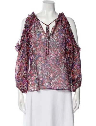 Pre-owned Maje Silk Floral Print Blouse W/ Tags In Pink