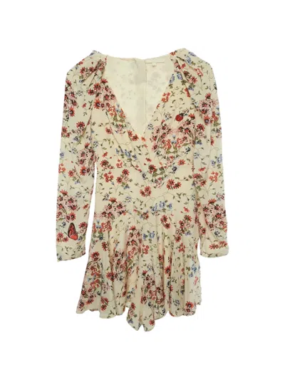 Pre-owned Maje Silk Floral-print Mini Dress In Neutral