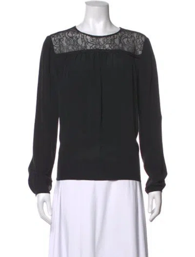 Pre-owned Maje Silk Lace Pattern Blouse In Black