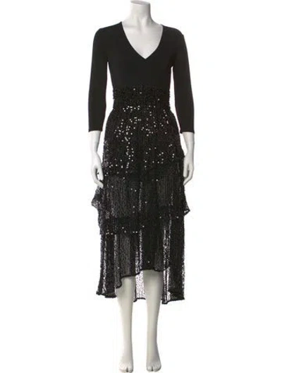 Pre-owned Maje Silk Long Dress In Black