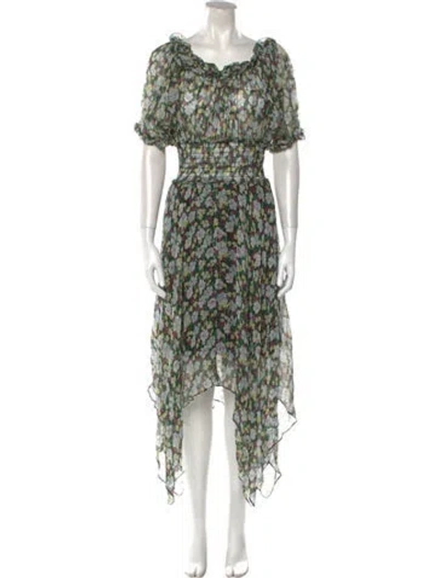 Pre-owned Maje Silk Long Dress In Green