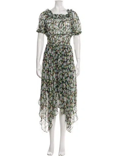 Pre-owned Maje Silk Long Dress In Green