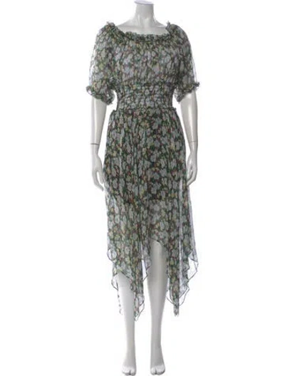 Pre-owned Maje Silk Long Dress In Green