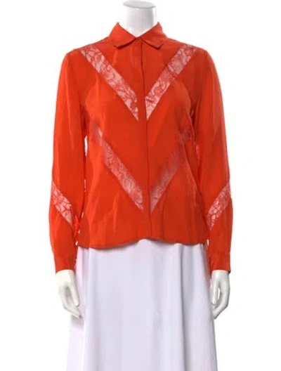 Pre-owned Maje Silk Long Sleeve Blouse W/ Tags In Orange