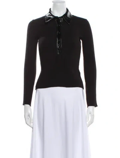 Pre-owned Maje Silk Long Sleeve Polo In Black