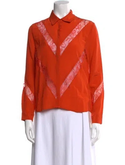 Pre-owned Maje Silk Printed Button-up Top W/ Tags In Orange