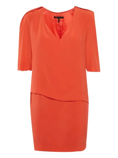 Pre-owned Maje Silk V-neck Mini Dress In Red