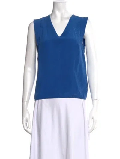 Pre-owned Maje Silk V-neck Blouse In Blue