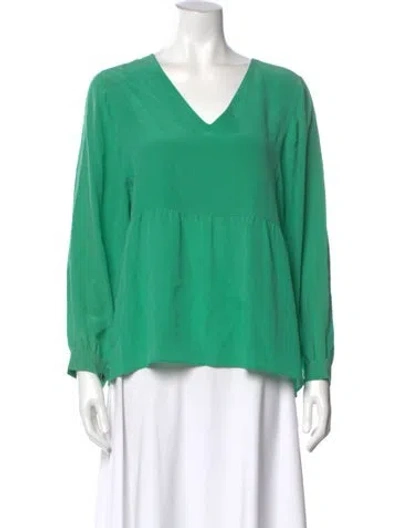 Pre-owned Maje Silk V-neck Blouse In Green