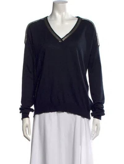 Pre-owned Maje Silk V-neck Sweater In Blue
