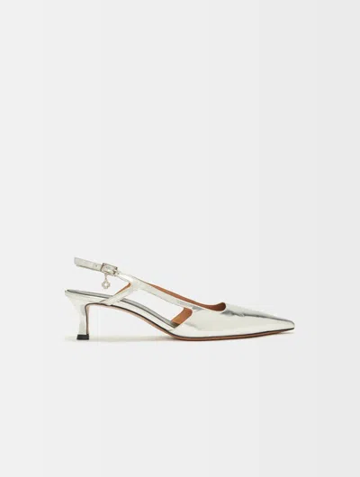 MAJE SILVER LEATHER STRAPPY HEELS