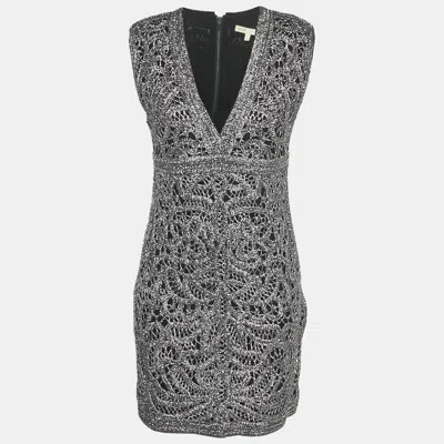 Pre-owned Maje Silver Lurex Crochet Sleeveless Mini Dress M
