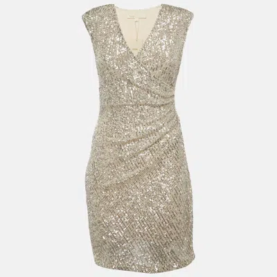 Maje Silver Sequined Embellished Wrap Mini Dress