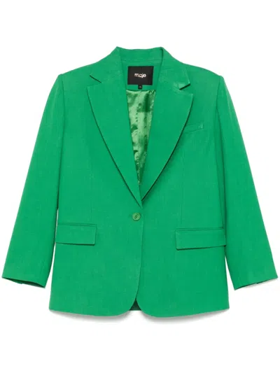 Maje Single-breasted Blazer In Green