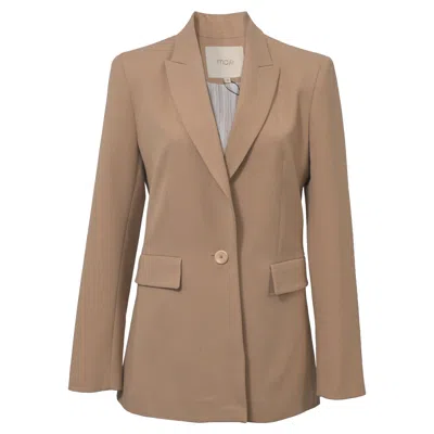 Maje Single Breasted Blazer In Beige Polyester In Brown