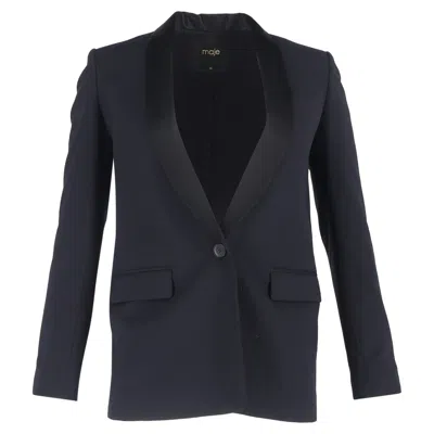 Maje Single Breasted Blazer In Navy Blue Virgin Wool