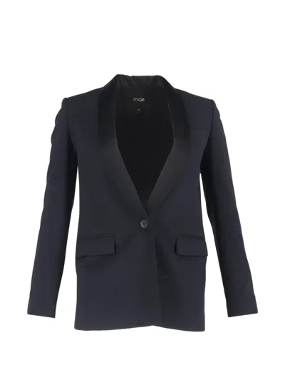 Pre-owned Maje Single-button Shawl-collar Blazer In Black