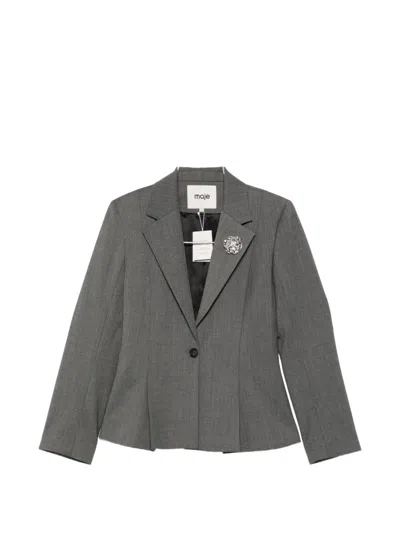 Maje Single-breasted Peplum Blazer In Grey
