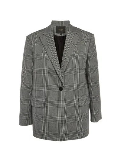 Pre-owned Maje Single-breasted Plaid-pattern Regular-fit Wool-blend Blazer In Gray