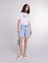 MAJE MAJE WOMAN'S COTTON ELASTIC: RHINESTONE DENIM SHORTS FOR SPRING/SUMMER