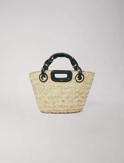 Maje Mini Woven Basket Bag In Black