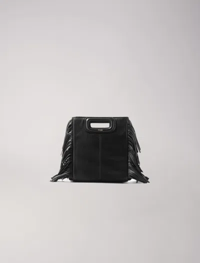 Maje Smooth Leather M Bag With Fringing In Black