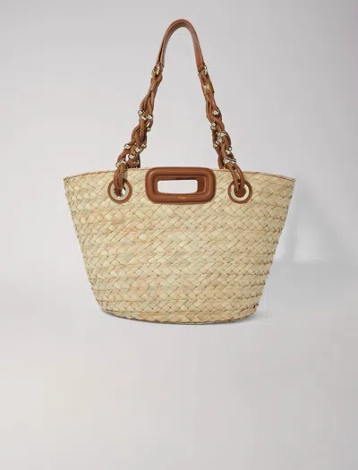 Maje Woven Raffia Basket Bag In Camel