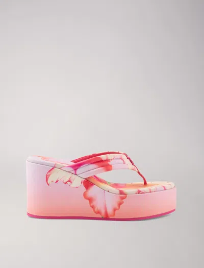 Maje Flower Print Wedge Sandals In Pink