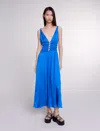 Maje Openwork Satin-effect Dress In Blue
