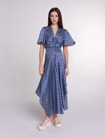 Maje Patterned Maxi Dress In Clover Navy/ecru /