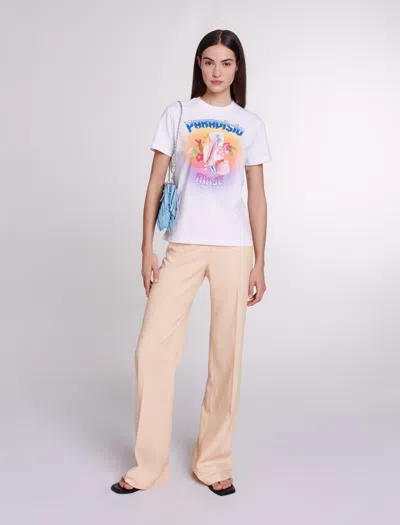 Maje Paradisio Printed T-shirt In Ecru
