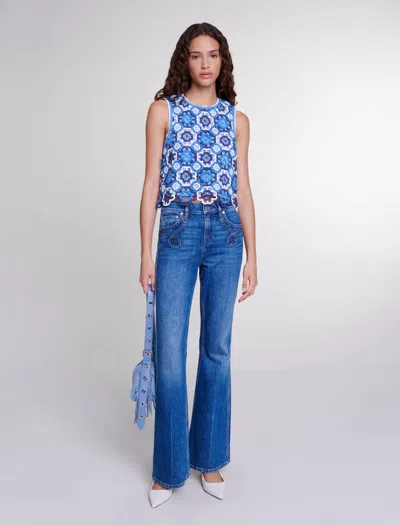 Maje Three-tone Crochet Top In Blue