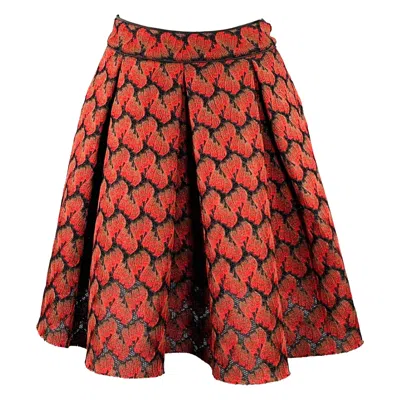 Pre-owned Maje Size S Black Burgundy Polyester Pleated Knee Length Skirt In Red