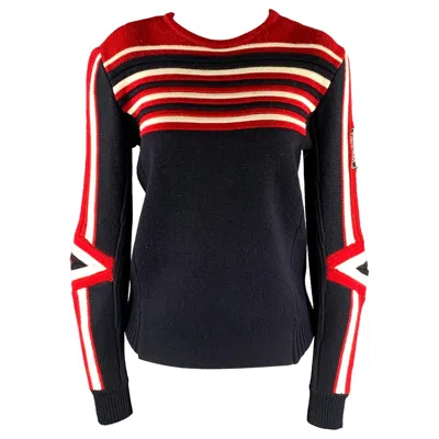 Pre-owned Maje Size S Navy Red Wool Blend Stripe Crew-neck Sweater