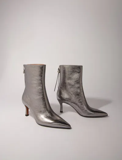 Maje Metallic Pointed-toe Boots In Light Gun Metal /