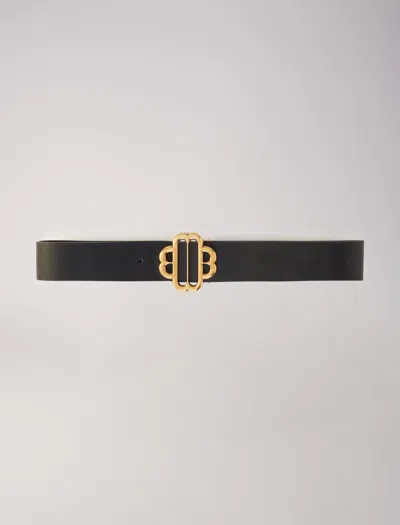 Maje Leather Belt With Clover Logo In Black