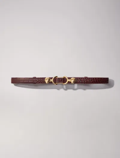 Maje Amor Croc Embossed Belt In Burgundy