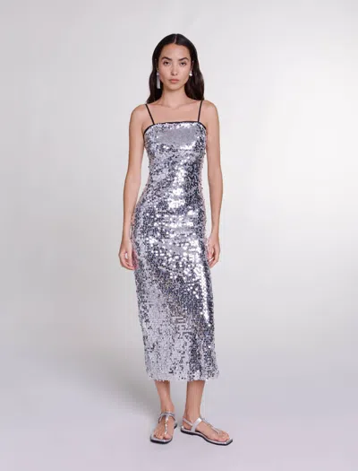 Maje Sequin Maxi Dress In Silver
