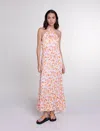 Maje Floral Satin-effect Maxi Dress In Sping Orange Flower Print /